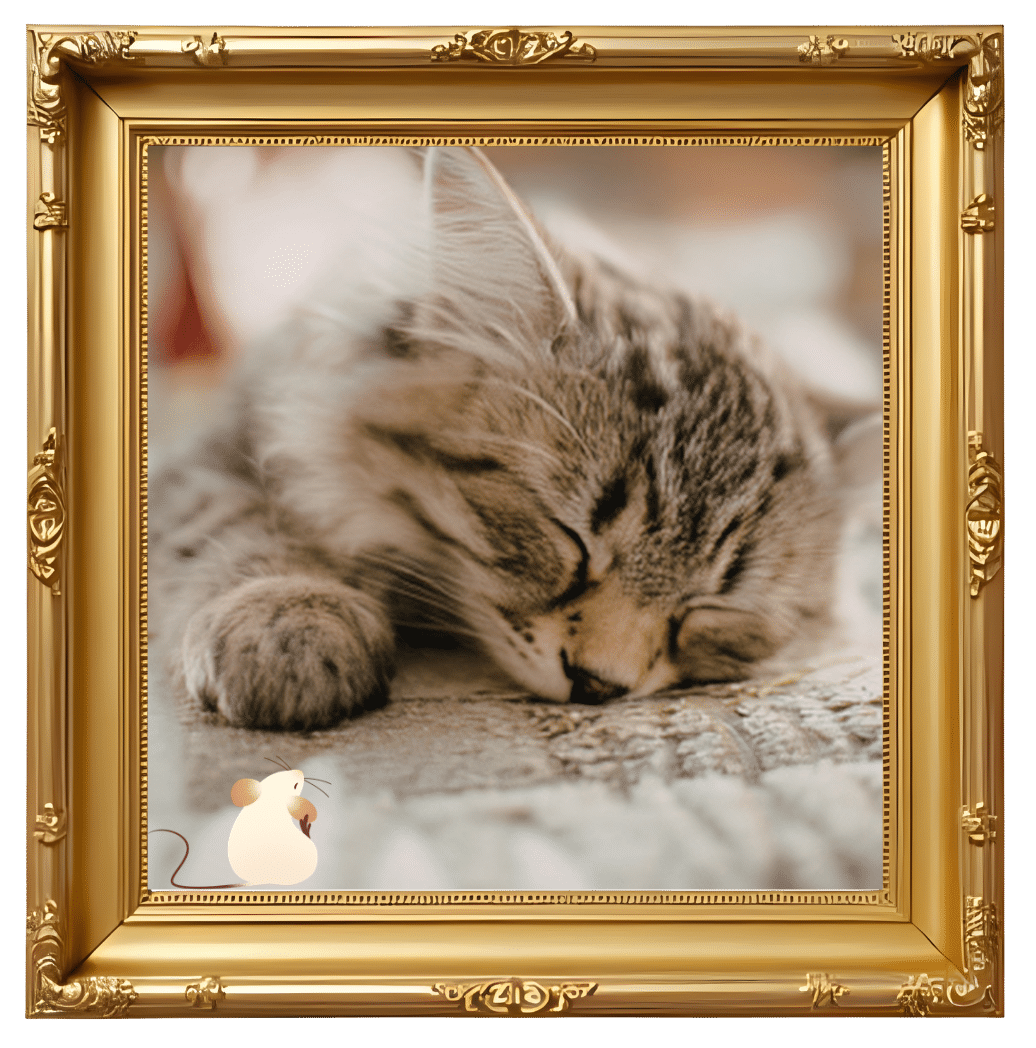 A framed photo of a sleeping cat for Center Veterinary Clinic in Novato, CA